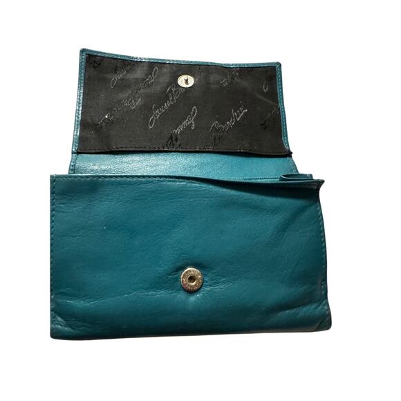 Rare Vintage Laurel Burch Teal Leather Wallet with Silver Horse Motif Trifold - Picture 6 of 8